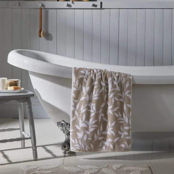 Cotton Towel with Jacquard Design - Natural