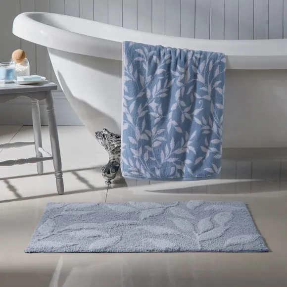 Cotton Towel with Jacquard Design - Soft Blue