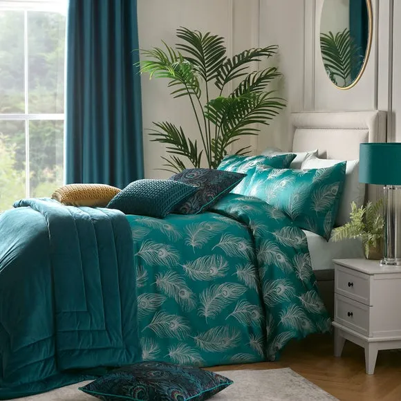 Duvet Cover & Pillowcase Set - Teal, Jacquard