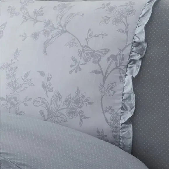 Duvet Cover Set with Frill - Grey, Polycotton