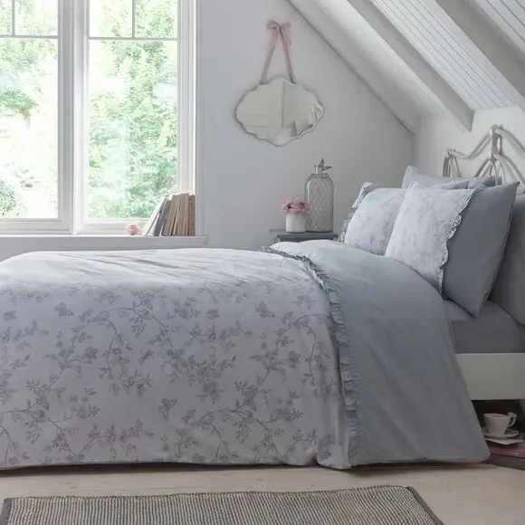 Duvet Cover Set with Frill - Grey, Polycotton image