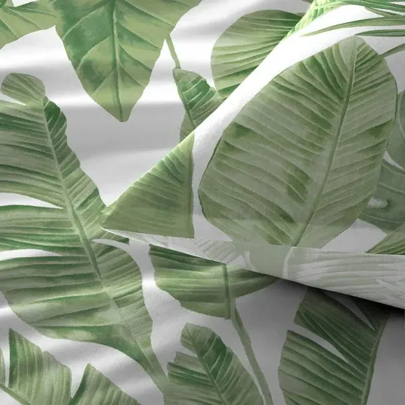 Duvet Cover Set with Leaf Print - Green, Polycotton