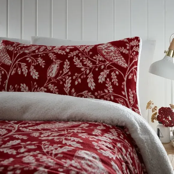 Duvet Cover Set with Owl Print - Red, Polyester