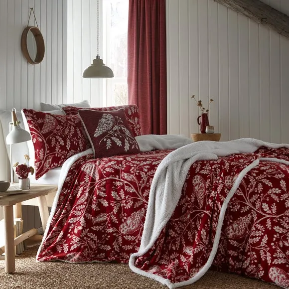 Duvet Cover Set with Owl Print - Red, Polyester