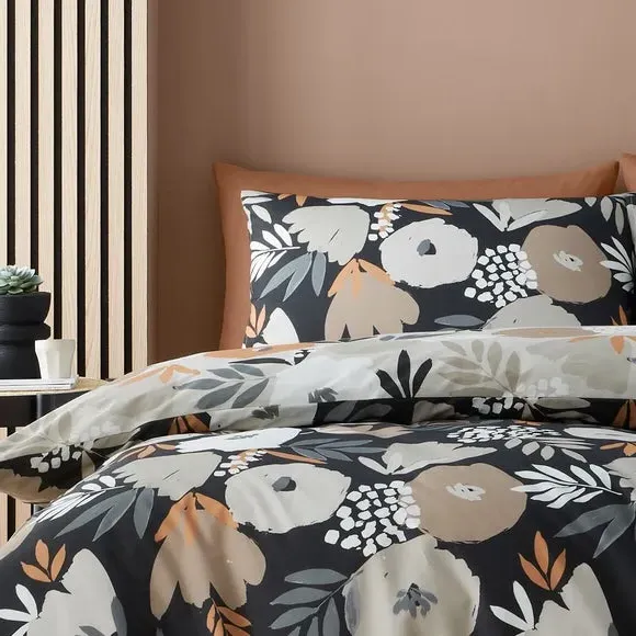 Duvet Cover Set with Pillowcase - Black, Polycotton