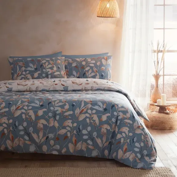 Duvet Cover Set with Pillowcase - Blue, Polycotton