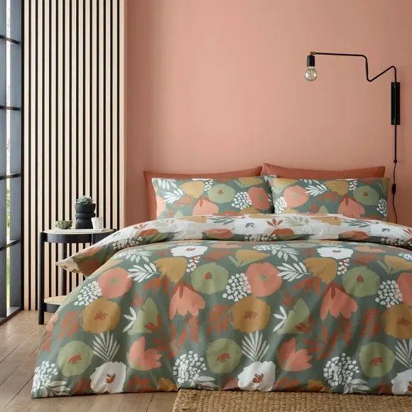Duvet Cover Set with Pillowcase - Green, Polycotton