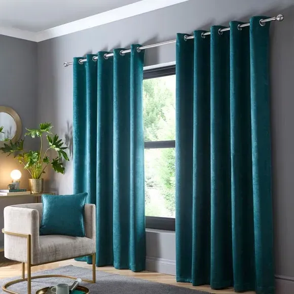 Eyelet Curtains with Dim-Out - Forest, Polyester