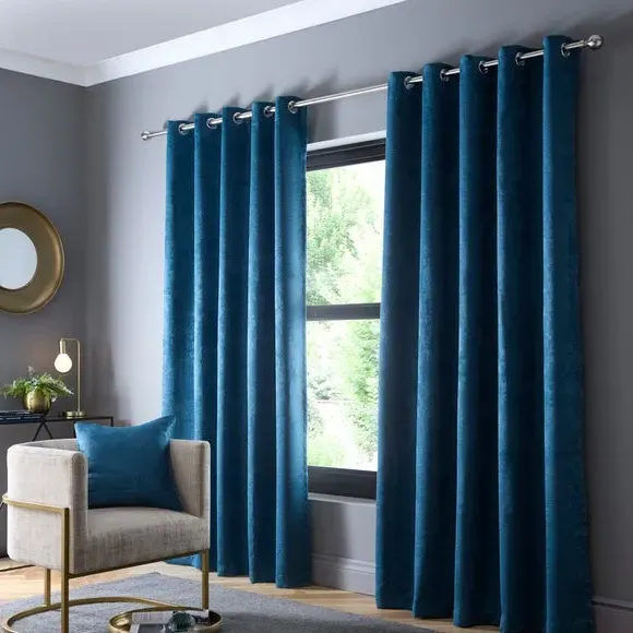 Eyelet Curtains with Dim-Out - Teal, Polyester