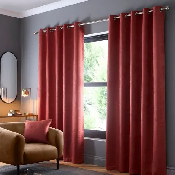Eyelet Curtains with Dim-Out - Terracotta, Polyester
