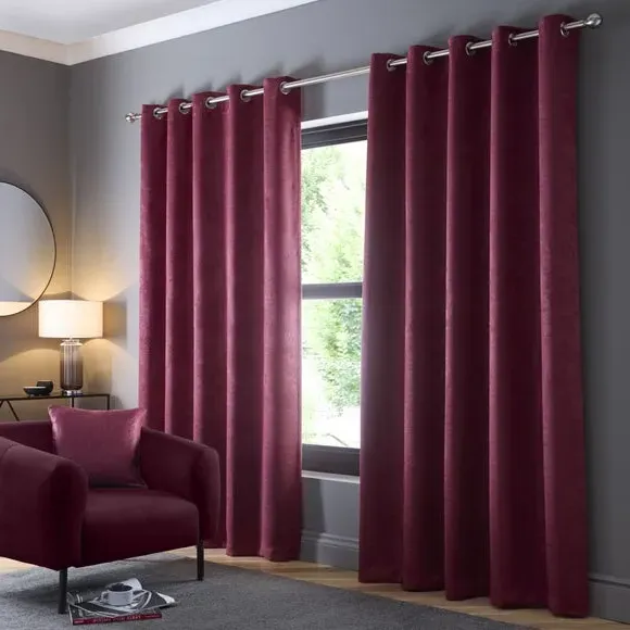 Eyelet Curtains with Dim-Out - Wine, Polyester