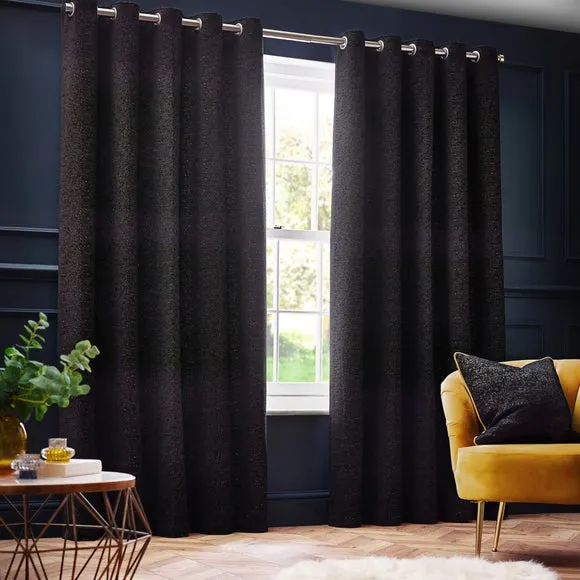 Eyelet Curtains with Room Darkening - Black