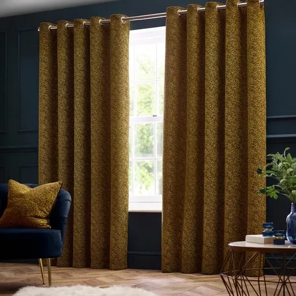 Eyelet Curtains with Room Darkening - Gold