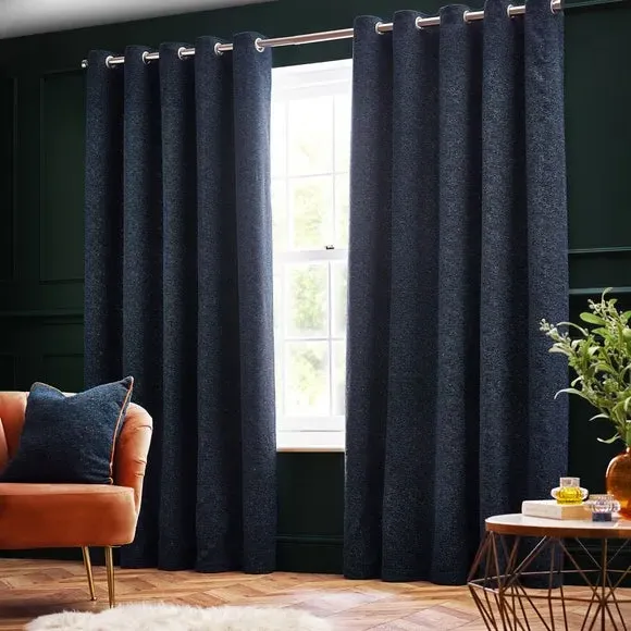 Eyelet Curtains with Room Darkening - Navy