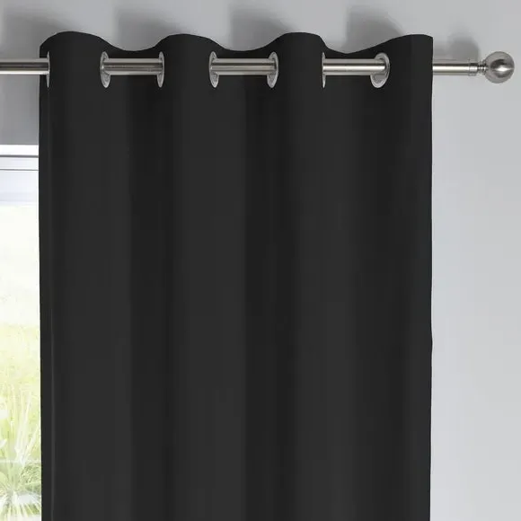Eyelet Curtains with Textured Design - Black, Cotton image