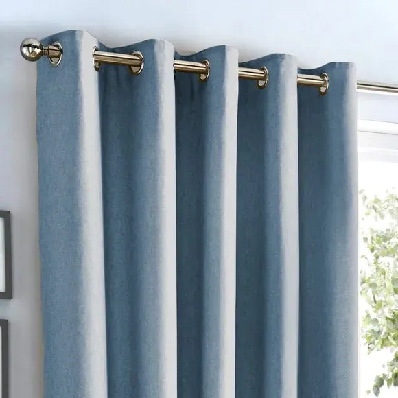 Eyelet Curtains with Textured Design - Blue, Cotton