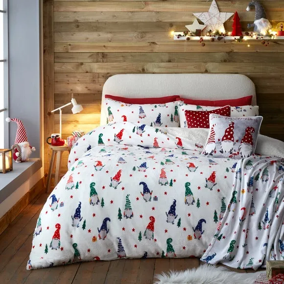 Festive Gnomes Duvet Cover Set - Red, Polyester