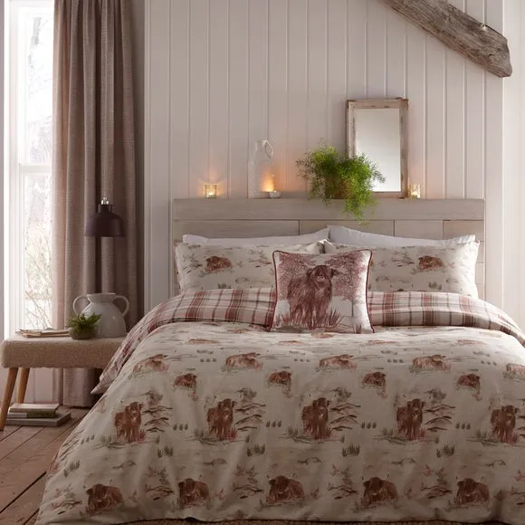 Highland Cow Duvet Set - Terracotta, Cotton image