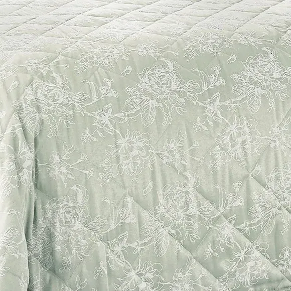 King Size Bedspread Floral Weave - Green, Cotton