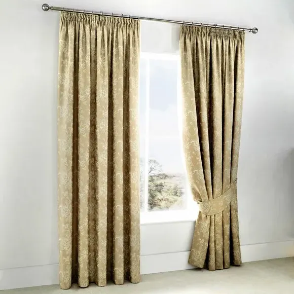 Lined Pencil Pleat Curtains with Tie Backs - Champagne