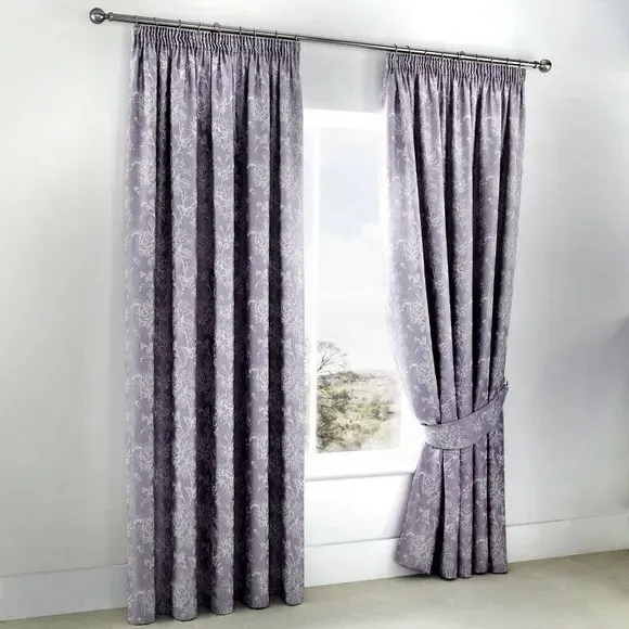 Lined Pencil Pleat Curtains with Tie Backs - Lavender