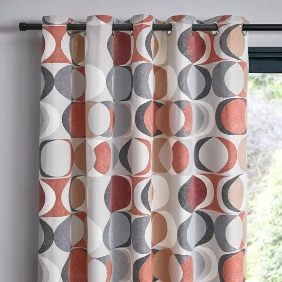 Pair Eyelet Curtains Geometric - Red, Cotton image
