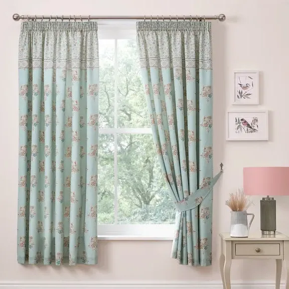 Patchwork Pencil Pleat Curtains - Duck Egg