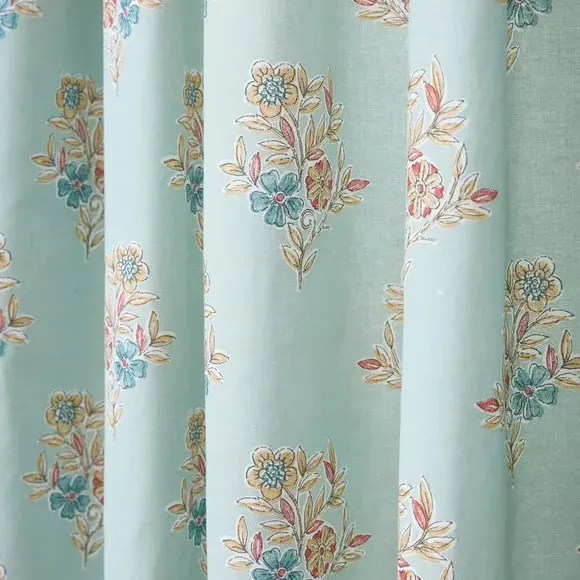Patchwork Pencil Pleat Curtains - Duck Egg