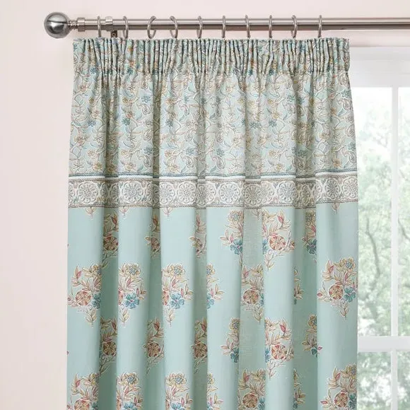 Patchwork Pencil Pleat Curtains - Duck Egg image
