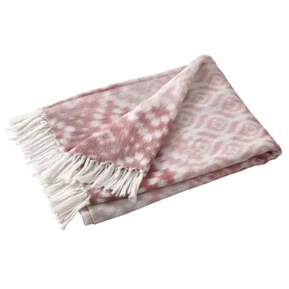 Patterned Bedspread with Tassels - Terracotta