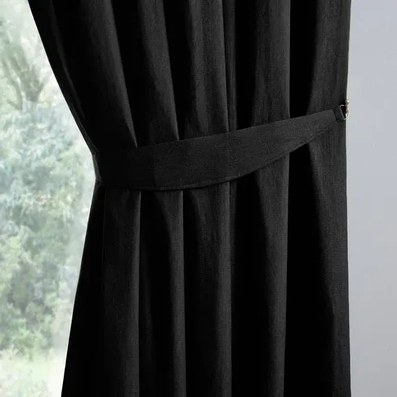 Pencil Pleat Curtains with Blackout - Black
