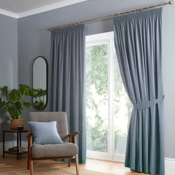 Pencil Pleat Curtains with Blackout - Blue