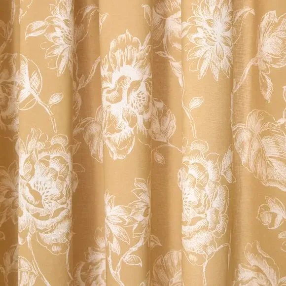 Pencil Pleat Curtains with Floral Design - Gold