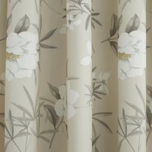 Pencil Pleat Curtains with Floral Design - Natural