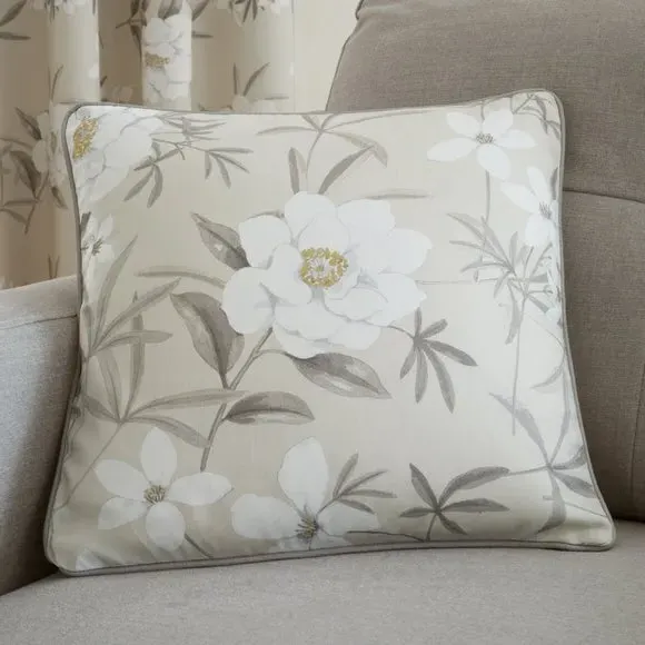 Pencil Pleat Curtains with Floral Design - Natural
