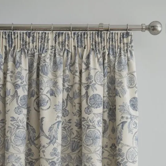 Pencil Pleat Curtains with Lining - Blue image