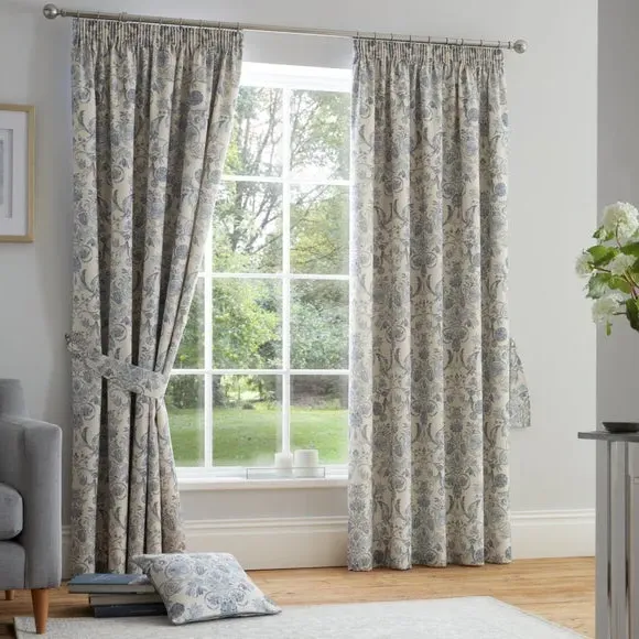 Pencil Pleat Curtains with Lining - Blue