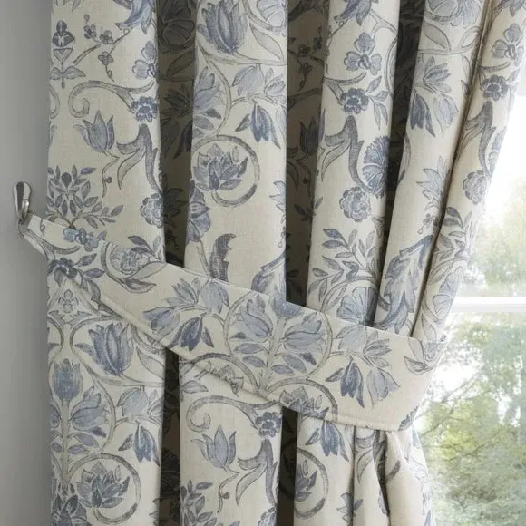 Pencil Pleat Curtains with Lining - Blue