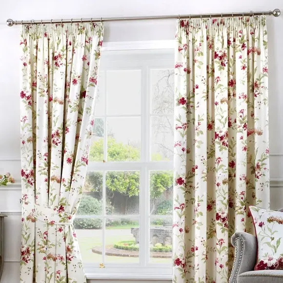 Pencil Pleat Curtains with Lining - Red