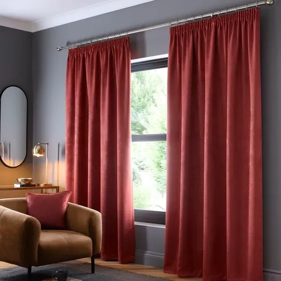Pencil Pleat Curtains with Thermal Coating - Terracotta