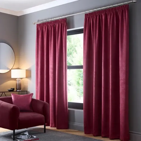 Pencil Pleat Curtains with Thermal Coating - Wine