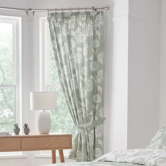 Pencil Pleat Curtains with Tie Backs - Green