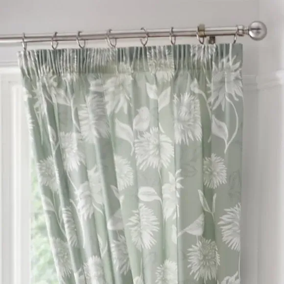 Pencil Pleat Curtains with Tie Backs - Green image