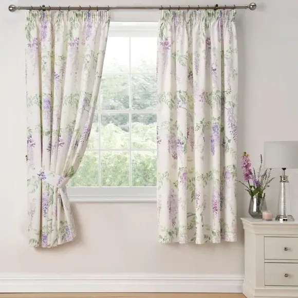 Pencil Pleat Curtains with Tie Backs - Lilac