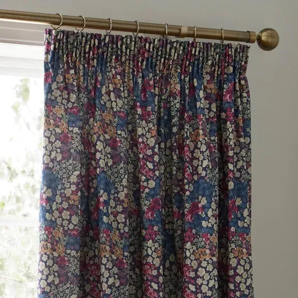Pencil Pleat Curtains with Tie-Backs - Navy image