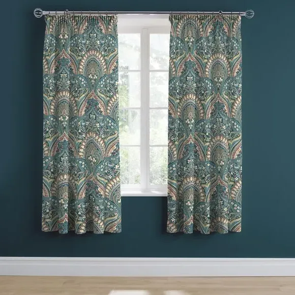 Pencil Pleat Curtains with Tie Backs - Teal
