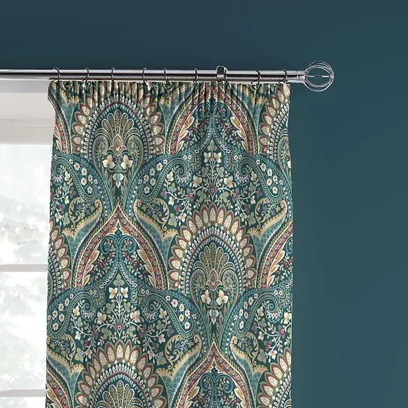 Pencil Pleat Curtains with Tie Backs - Teal