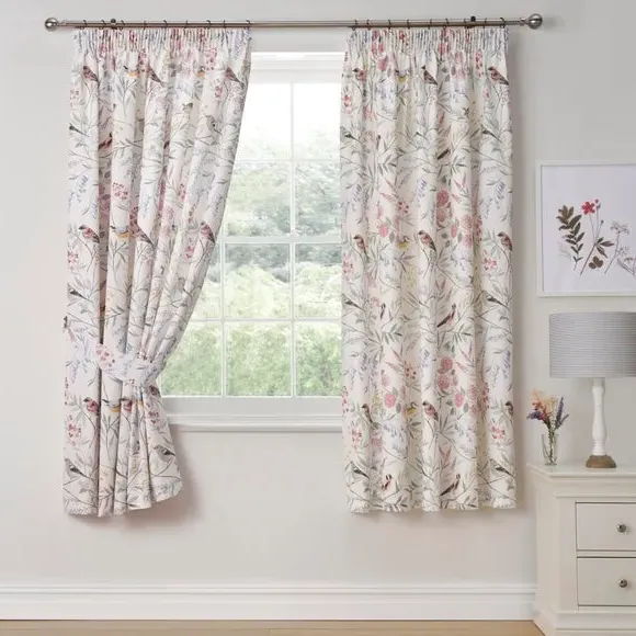 Pencil Pleat Curtains with Tiebacks - Pink, Cotton