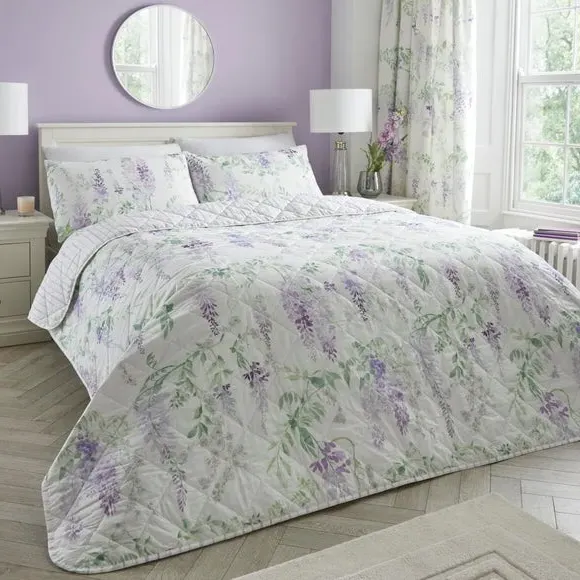 Quilted Bedspread Floral Design - Lilac, Cotton image