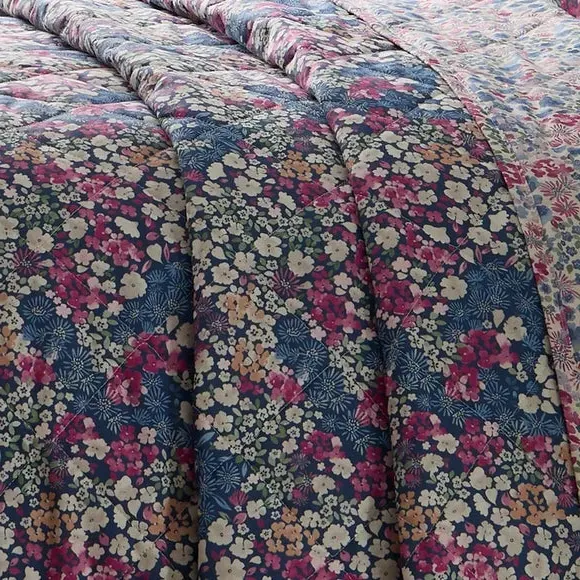 Quilted Bedspread Reversible - Navy, Polycotton